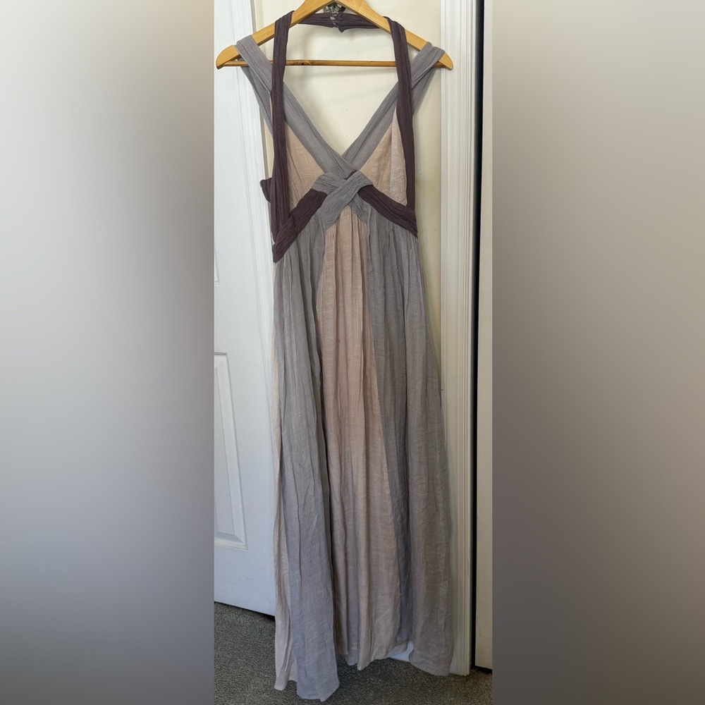 Altar'd State Neutral Taupe and Gray Maxi Dress with Crisscross Straps